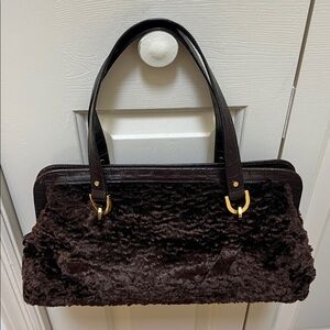 Kate Spade vintage chocolate brown faux fur bag EUC